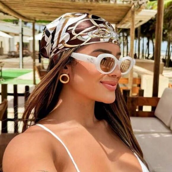 Stylish White and Brown Headscarf S61 - Picture 1 of 4